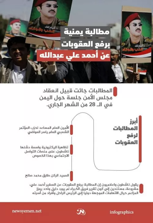 انفوجرافيك.. مطالبة يمنية برفع العقوبات عن أحمد علي