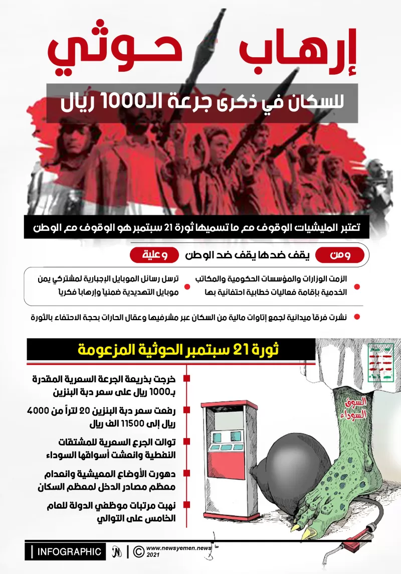 إرهاب حوثي للسكان في ذكرى جرعة ال 1000 ريال- انفوجرافيك